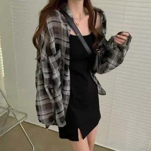 여친룩 데일리 캐주얼 루즈핏 스타일 체크 셔츠