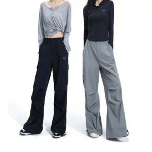 여성팬츠 세련된 A라인 와이드핏 더블스트링 카고바지