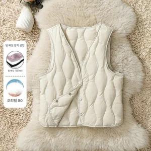 에블 여성 구스 패딩조끼 브이넥 경량 다운 베스트 보온