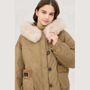 베네통 피레네 야상형 폭스퍼 구스 패딩_BAPD57461BR