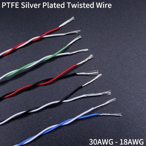 1M/10M PTFE 와이어 2핀 트위스트 페어 30/26/24/22/20/18 AWG DIY FEP 고온 전자 신호 실버 도금 구리 케