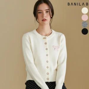 여성 배색 리본 자수 가디건