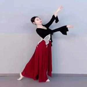 한국무용 치마바지 연습복 블랙 S 와이드 의상 쉬폰 공연