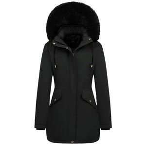 MOERDENG 여성용 긴 겨울 다운 코트 두꺼운 플리스 안감 파카 따뜻한 퍼퍼 재킷과 인조 모피 탈부착 후드