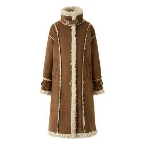 [하프클럽/보니스팍스]양털 퍼 배색 무스탕 롱 코트 (XP1JH005L0)