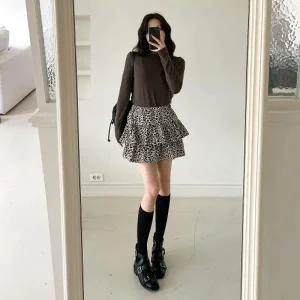 [다잇템] 여성 티어드 호피 쁘띠 프릴 키치무드 스커트
