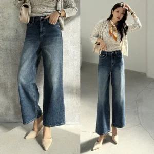 기모 노스판크롬데님 96플레이스 겨울 키작녀 뒷밴딩 일자와이드