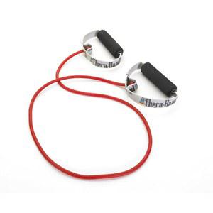 부드러운 손잡이가 있는 테라밴드 저항 튜브, 빨간색, 중간 레벨, 운동용 48인치 라텍스 신축성 밴드, 상체 및 하체용 전문 운동 컬러 코딩 레벨