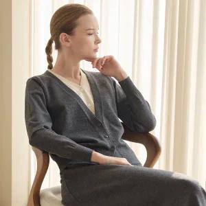 [예시카] [SET] 레이어드 니트 가디건 밴딩 니트 스커트 세트 YJAST350