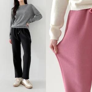 아센티 겨울 여성 극세사 기모 일자 트레이닝 바지 밴딩 키작녀 스판 404