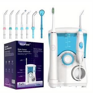 2-in-1 전동 칫솔 Water Flosser 구강 Irrigator 600ML 데스크탑 가정용 7 개의 노즐이있는 치과