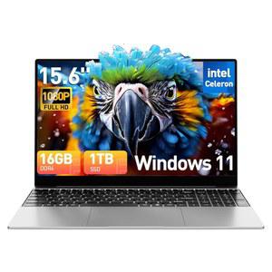 2025 최신 15.6인치 Windows 11 노트북 컴퓨터 16GB DDR4 1TB SSD, 인텔 쿼드코어 프로세서(최대 2.9GHz), 1080p IPS 디스플레이, 백라이트