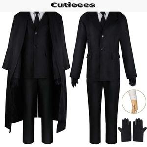 다자이 코스프레 의상 블랙 트렌치 자켓 바지 장갑 붕대 다자이 오사무 의상 유니폼 할로윈