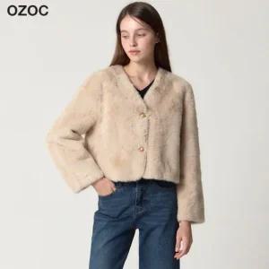 오조크 페이크퍼 브이넥 숏 자켓