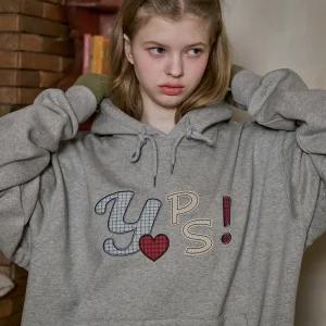 와이피에스 패치 후드티 그레이