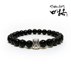 [하프클럽/]천연원석 흑녹옥 실버925 부엉이 팔찌 8mm