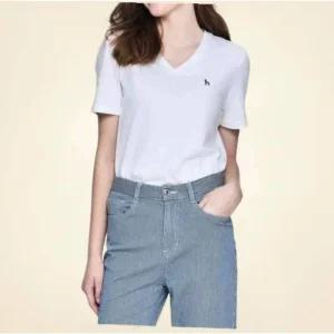 헤지스 레이디스 [25SS] 에센셜 브이넥 린넨혼방 반소매티셔츠 화이트 HSTS5BC38WT