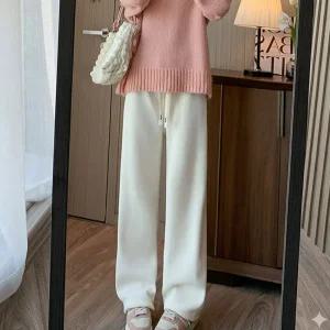 겨울 여성 슬림핏 기모 골덴바지 4칼라 따뜻한 밴딩 와이드 바지