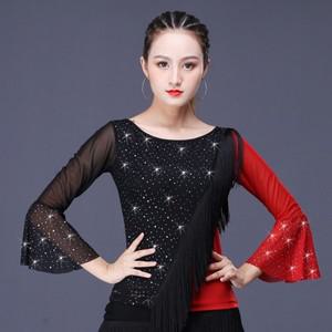 긴소매 라틴 댄스 연습복 현대호환 무용 여성 의류 스퀘어 탑 맞춤형 슬림 핏 공연 의상