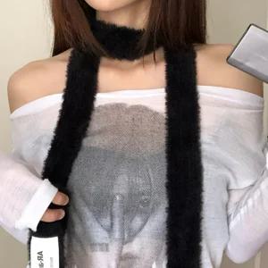 여성 겨울 방한 슬림 머플러 털 퍼 목도리 심플 무지 롱 타이 얇은 가을 간절기