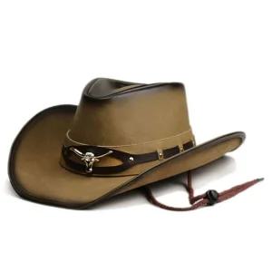 가죽카우보이모자 가죽모자 중절모 모자 빈티지