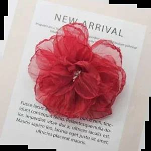꽃헤어핀 오간자 모란꽃악어집게핀 메쉬꽃헤어핀 (레드)