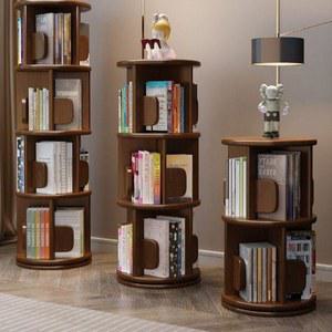 원목 회전 책꽂이 원형 이동식 수납 책장 선반 거실