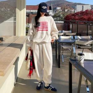 [핑크시슬리] SET/렛미 후리스 성조기 조거 트레이닝세트