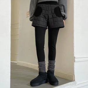 [핑크시슬리] 따끈 기모스판 퀼팅패딩 반바지 레깅스