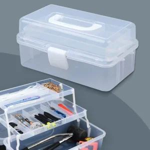 휴대용 투명 3단 멀티 정리함 공구함 수납함 화구박스/볼트/박스/부품/통/미니/공구함/소형/다용도공