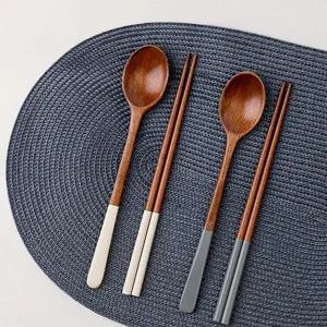 우드 수저 세트 내추럴 옻칠 젓가락 나무 수저 세트 숟가락 2인 선물 감성 새댁 받침