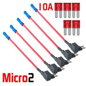 5 Pcs 12V 24V 자동차 16AWG 와이어 퓨즈 홀더 10A Micro2 APT ATR 블레이드 퓨즈 홀더 도구가있는 추가 회로 돼지 백 탭 어댑터 키트