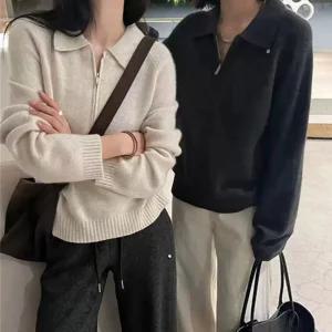 LnD 여성 반집업 카라 니트 긴팔 스웨터 루즈핏 데일리룩 티셔츠 티 겨울 가을