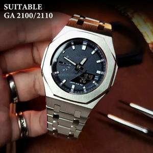 나사 포함 수정 금속 베젤, Casioak GA2100 용 모드 키트, 스테인레스 스틸 Correa 밴드 업그레이드 시계 G