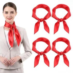 LXUEJIE 4피스 59.9cm(23.6인치) 실크 느낌의 스카프 새틴 헤드 스카프, 레드 통기성 패션 스퀘어 넥 핸드
