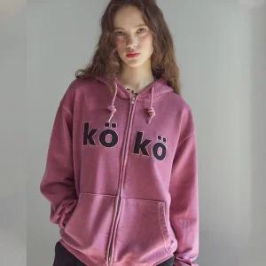 [2-WAY] KOKO 아플리케 피그먼트 후드 집업 더스티핑크