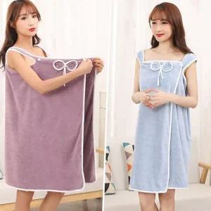 부드러운 극세사 샤워 가운 랩형 리본 샤워 가운 여성용 목욕