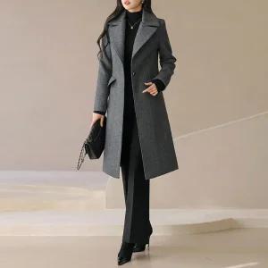 [스타일온미] 클래프 울 블렌딩 모직 헤링본 완벽 슬림라인 테일러드 롱 코트