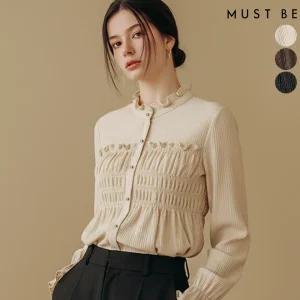 여성 스모킹 주름 프릴 블라우스