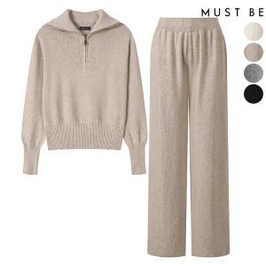 여성 반집업 카라 니트 팬츠 셋업