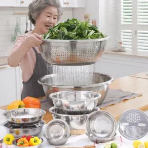 위생적인 올스테인리스 스텐대야 타공채반 10종세트/스텐다라이 타공대야 스텐채반 믹싱볼 김장다라이 양푼
