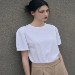 드로우핏 drawfitwomen 퍼프 슬리브 수피마 코튼 반팔 티셔츠 WHITE