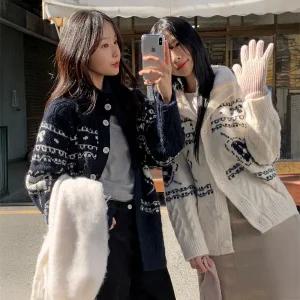 핫핑 [울함유/노르딕가디건] 윈터벨라 노르딕 루즈핏 하프넥 꽈배기 울 니트가디건