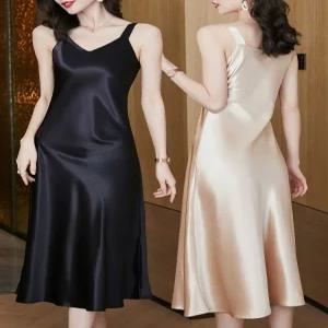 빅사이즈 실크 새틴 나시 뷔스티에 슬립 롱