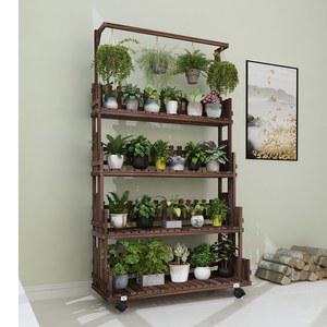 화분 선반 바퀴달린 2단 통나무프레임 식물진열대 장식장 녹색 65 정리대 원목 서있는