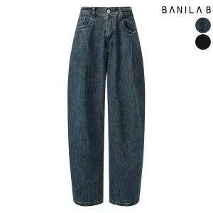 여성 하이 밴딩 핀턱 데님 배기팬츠