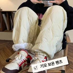 깔깔이 바지 패딩 누빔 팬츠 화이트