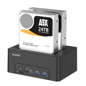 2.5인치 3.5인치 SATA HDD / SSD 듀플리케이터 오프라인 클로너용 MAIWO 2 베이 하드 드라이브 도킹 스테이션, HDTV 포트 포함 타입-C USB 3.1 도크 4 허브 기가비트 이더넷 3.5mm 오디오 BT5.0, SD TF 카드 슬롯