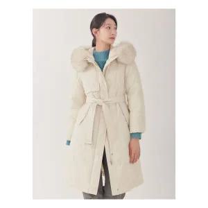 지센 2컬러 구스 폭스후드 트렌치형 다운 패딩 LCDWOB22