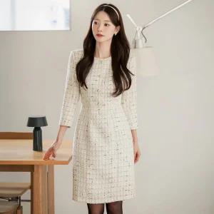 [시크라인] (~XXL까지) 메티니 7부 H라인 트위드 원피스 겨울 펄사 하객룩 오피스룩 모임룩 격식룩 연말룩 빅사이즈